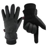 OZERO Winter Gloves for Men Women: Water-Resistant Windproof Insulated Work Gloves Leather Palm for Cold Weather Driving, Shoveling Snow, Hiking (Gray, Large)