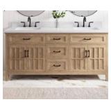 allen roth Cantrell 72-in Clear Oak Undermount Double Sink Bathroom Vanity with White Top - Retail: $1379
