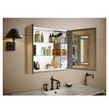 Kohler 30in W X 26in H Aluminum Two-Door Medicine Cabinet with Mirrored Doors  Beveled Edges - Retail: $267