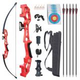 Monsour Archery Recurve Bow and Arrows Set for Adults Metal Riser 51\" Longbow Kit Right Hand Straight Bow for Beginner Outdoor Hunting Shooting Practice (Red 30lb)