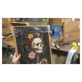 3Pcs Gothic Romantic Skull Canvas Wall Art Dark Academia Moody Flowers Wall Decor Pictures Halloween Room Aesthetic Posters Prints for Bedroom Gallery Home Decoration Unframed 16x24 - Retail: $0