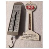 Phillips 66 Gas Station Advertising Thermometer + Ohaus Scale