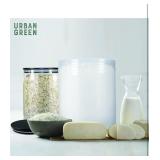 Urban Green Glass Jar with Black Lid - Food Storage Canister, Large