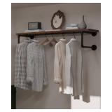 $90 42in Wall Mounted Clothes Rack with Walnut Wood Shelf, Heavy Duty