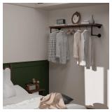 $90 42in Wall Mounted Clothes Rack with Walnut Wood Shelf, Heavy Duty