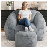 $200 Bean Bag Chairs with Ottoman for Adults - High-Resilience Foam