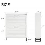 $130 Maupvit Shoe Storage Cabinet with 2 Flip Louvered Doors, White