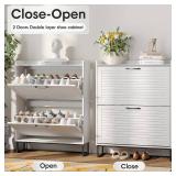 $130 Maupvit Shoe Storage Cabinet with 2 Flip Louvered Doors, White