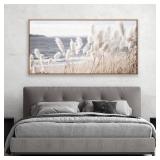 $144 Framed Wall Art ReedSeascape Nature Canvas for Bedroom 29 x 58"