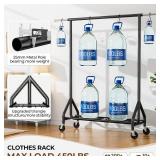 $90 Clothes Rack 450 LBS Load, Metal, Rolling, Black, with Wheels