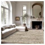 $300 12x15 Washable Area Rug, Brown Neutral Abstract, Non-Slip