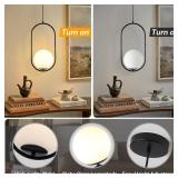 $66 Modern Black Pendant Light, Matte Bedside Lights, Glass Shade