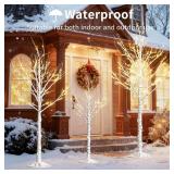 $110 Outdoor Lighted Birch Tree LED Lighted Set of 3, 4/6/8 ft