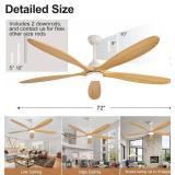 $226 72-Inch Solid Wood Outdoor Ceiling Fan with Lights & Remote