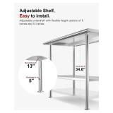 $135 Stainless Steel Prep Table 24x48, Backsplash and Undershelf