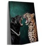 $66 Funny Cheetah Canvas Wall Art Emerald Green Leopard Print 24x36in