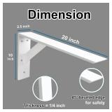$75 Heavy Duty Shelf Brackets 20x12x2.5 in White Steel