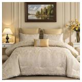 $90 ALPHA HOME Queen Size Jacquard Bedding Comforter Set - All Season, Ligh