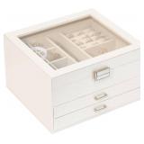 Clear Lid Jewelry Box, 3-Layer Organizer with 2 Drawers