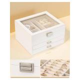 Clear Lid Jewelry Box, 3-Layer Organizer with 2 Drawers