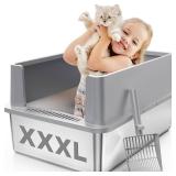 $100 Extra Large Stainless Steel Litter Box with Lid, 28L x 20W x 12H