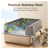 $100 Extra Large Stainless Steel Litter Box with Lid, 28L x 20W x 12H