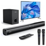 $102 Karaoke Soundbar with Subwoofer, 2 Wireless Mics, Bluetooth, TV