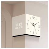 $120 Double-Sided Corner Clock, Square Digital Wall Mounted Milk White