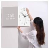 $120 Double-Sided Corner Clock, Square Digital Wall Mounted Milk White