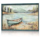 $80 Lake Boat Framed Wall Art - Rustic Nature Landscape Panorama