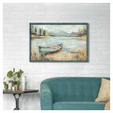 $80 Lake Boat Framed Wall Art - Rustic Nature Landscape Panorama