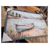 $80 Lake Boat Framed Wall Art - Rustic Nature Landscape Panorama