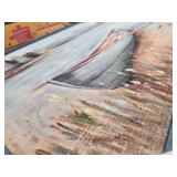 $80 Lake Boat Framed Wall Art - Rustic Nature Landscape Panorama