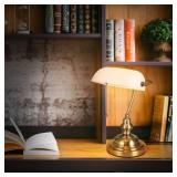 $59 Newrays Glass Bankers Desk Lamp with Pull Chain Switch Satin Brass