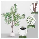 $90 Artificial Olive Tree 7ft with White Planter, Wood Trunk