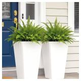 $60 Worth Garden 20" Tall Planters Set of 2 White Tapered Plastic Pots