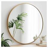 Gold Round Mirror 24" Circle Wall Decor with Metal Frame