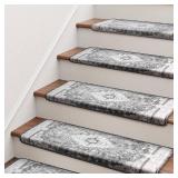 $120 Bullnose Stair Treads, Non-Slip Carpet, Grey, 29.5x9.5x1.5, 14pcs