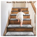 $120 Bullnose Stair Treads, Non-Slip Carpet, Grey, 29.5x9.5x1.5, 14pcs