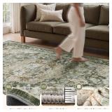 $220 PADOOR 9x12 Area Rug - Soft Olive, Machine Washable, Non-Slip