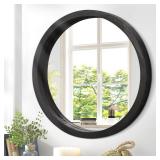 JJUUYOU Circular Wall Mirror, Weathered GREY, 16-Inch, Wood Framed