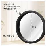 JJUUYOU Circular Wall Mirror, Weathered GREY, 16-Inch, Wood Framed