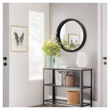 JJUUYOU Circular Wall Mirror, Weathered GREY, 16-Inch, Wood Framed