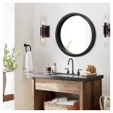 JJUUYOU Circular Wall Mirror, Weathered GREY, 16-Inch, Wood Framed