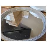 JJUUYOU Circular Wall Mirror, Weathered GREY, 16-Inch, Wood Framed