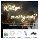 $87 Will You Marry Me Sign Large 43" Neon 12V - Dimmable, 2pc Decor