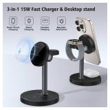 3 in 1 Wireless Charging Station for Apple Magsafe Charger Stand,15W Fast Magnetic Charging Station for iPhone 17 Air 16 15 14 13 12 11 Series, Watch Ultra & AirPods Apple Devices, Cell Phone Dock
