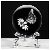 3D Butterfly Crystal Ball with Stand Lase Engraved Glass Sphere Paperweight Butterfly Decor Gift