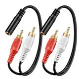 VCE 3.5mm Female to 2 RCA Splitter Male Stereo Audio Y Cable 2-Pack, Gold Plated Adapter Compatible for TV,Smartphones, MP3, Tablets, Speakers,Home Theater (8 inch)