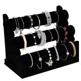 OSPNIEEK Velvet Bracelet Holder with 3 Tier Rack, Black Detachable Jewelry Display Stand T-Bar Necklace Storage Organizer for Bangles Watch Bracelets Scrunchies Organization Showcase